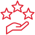 Badge rouge pixelisé avec une étoile pleine à droite et une étoile de contour à gauche, symbolisant une récompense ou une qualité supérieure.